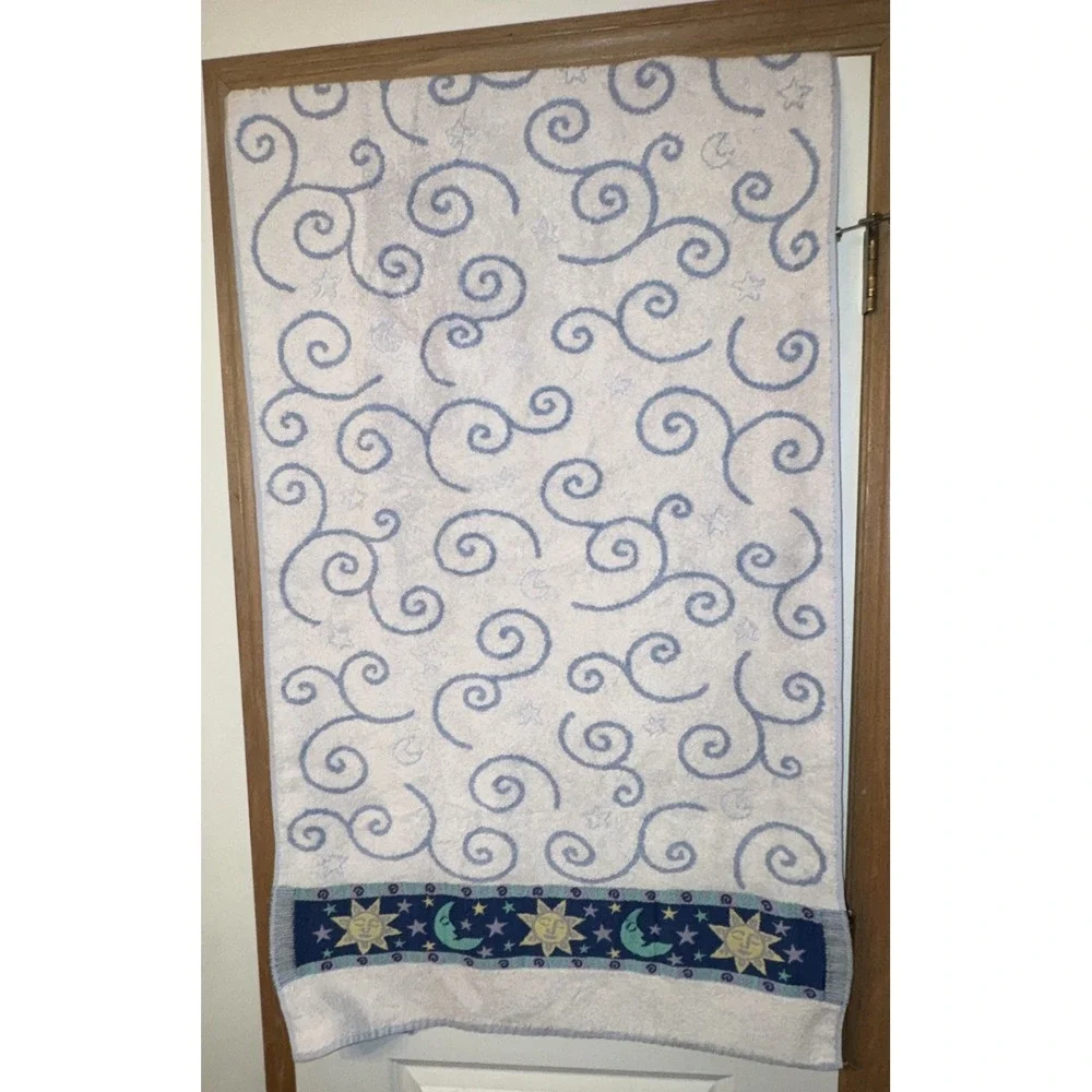 Vtg Jubilee Celestial Beach Towel 90's Y2K Sun Moon Star Embroidered 28x48